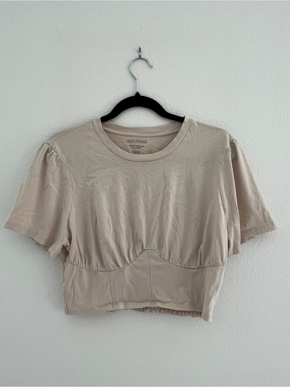 GRLFRND Beige Short Sleeve Cropped Bust-Seam Top